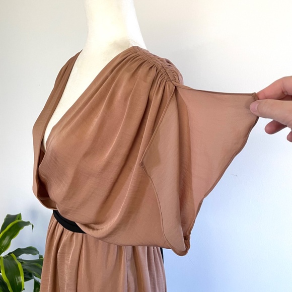 **SOLD**BCBG bronze Grecian style faux wrap mini dress - Sz L - Picture 3 of 10